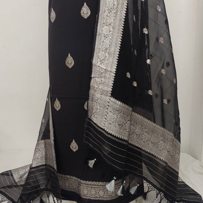 PURE BANARASI Handloom Kadwa Suits Set Kadwa Border Buti Silver zari