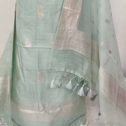 Handloom kadwa suits set kadwa border silver zari