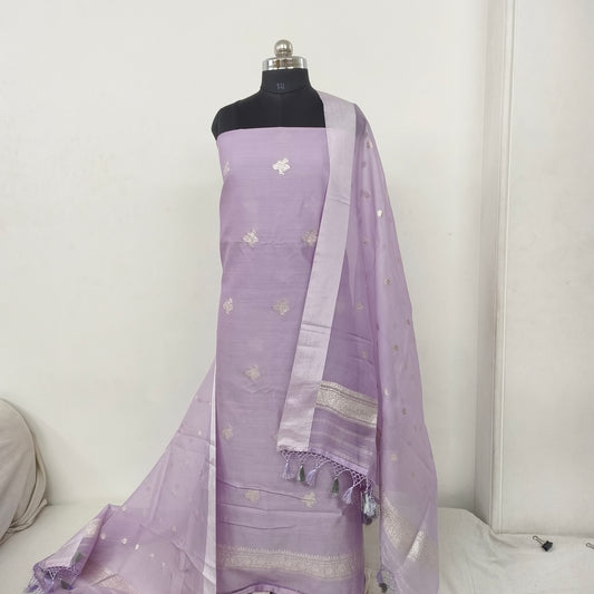 Handloom kadwa suits set satain border silver zari