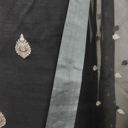 Handloom kadwa suits set satain border silver zari